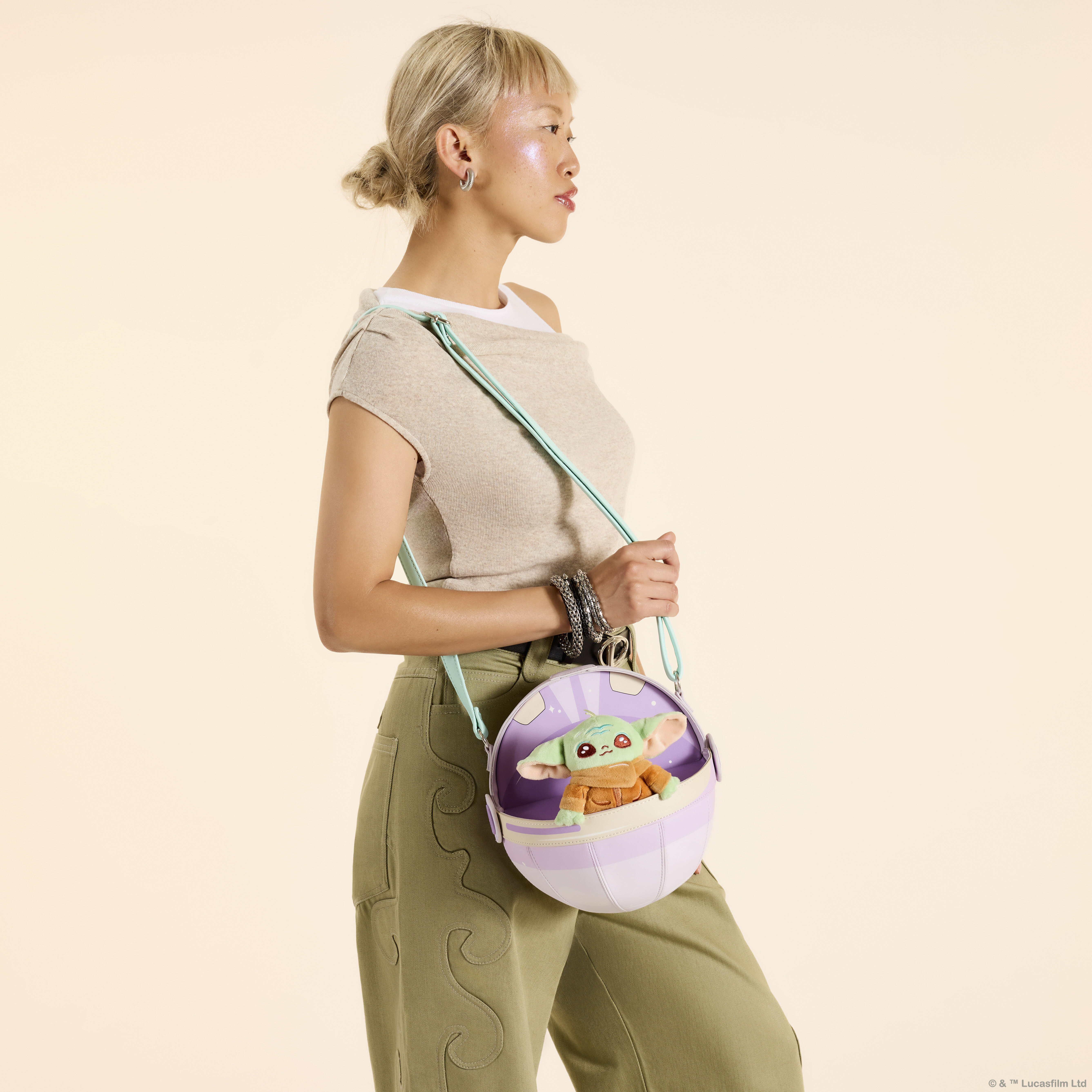 The Mandalorian Grogu Figural Pod Plush Crossbody Bag | Loungefly